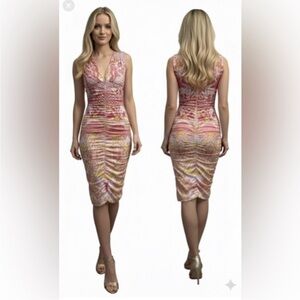 Roberto Cavalli Pink Floral Ruched Silk bodycon dress